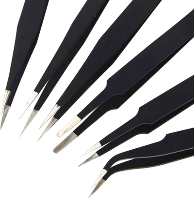 Set pincetash AG409E, 6 copë, profesionale ESD, të zeza