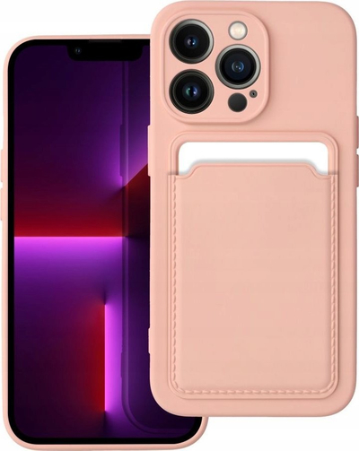Mbulesë telefoni Forcell Card Case për iPhone 14 Pro, silikon me xhep karte, rozë