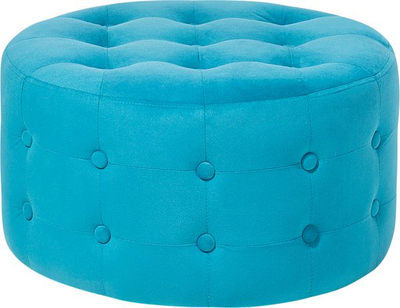 Puf për këmbë Beliani Round, kadife poliestri, me kopsa, blu