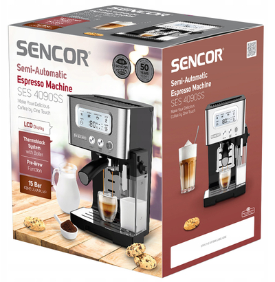 Makina automatike espresso Sencor SES4090SS, 1450W, 15 bar, inox argjend me të zezë