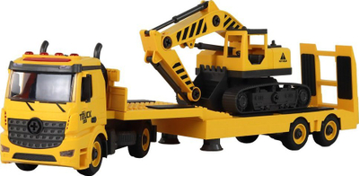 Lodër ndërtimi Lean Toys Vehicle For Assembly 17197, kamion me vinç edhe eskavator, me drita edhe zëra, e verdhë