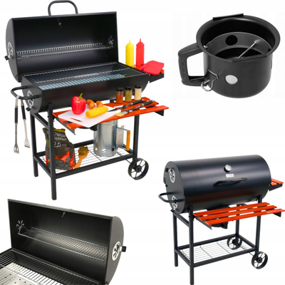 Grill qymyri pa markë, me kapak, sipërfaqe 71x34.5 cm, i zi
