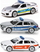Set lodrash makina policie dhe emergjence BMW 520i Touring Police BMW 520i Emergency Doctor Porsche 911 Police, 3 pjesë, metal, shumëngjyrëshe