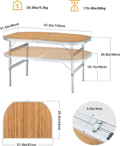 Tavolinë kampingu King Camp Bamboo, 120 x 80 cm, e palosshme, kafe