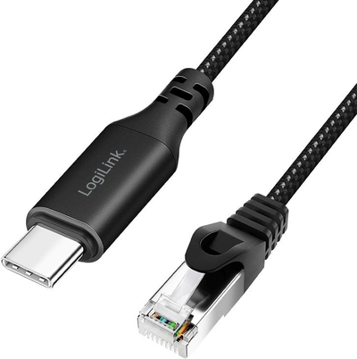 Kabëll rrjeti LogiLink CU0412, USB-C në RJ45, Cat6, 2 m, i zi