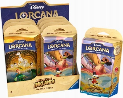 Kuti me deqe fillestare Disney Lorcana Into the Inklands, 8 starter deck, për lojë me letra koleksionuese, shumëngjyrëshe