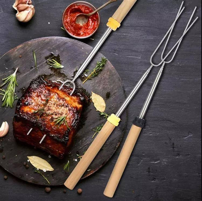 Pirun teleskopik për grill Gonga, 82 cm, çelik inoks, me dorezë druri