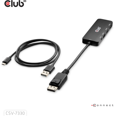 Adapter video Club 3D CSV-7300, DisplayPort në 3x HDMI, deri 8K, i zi