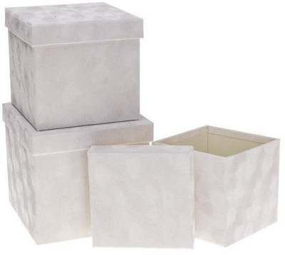 Set kuti dekorative Rozette Flower Box, 3 copë, katrore, të bardha