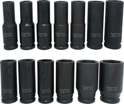 Set çelësa goditës të gjatë Rockforce, 1/2", 10-32mm, të zinj