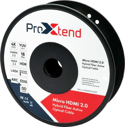 Kabllo Micro HDMI ProXtend Micro HDMI 2.0 AOC, me fibër optike, 4K, e zezë
