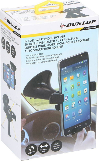 Mbajtëse telefoni për makinë Dunlop, rrotulluese 360°, universale, e zezë
