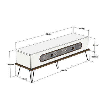 Kabinet TV Kalune Design Ekol, me rafte dhe dyer, dru natyral