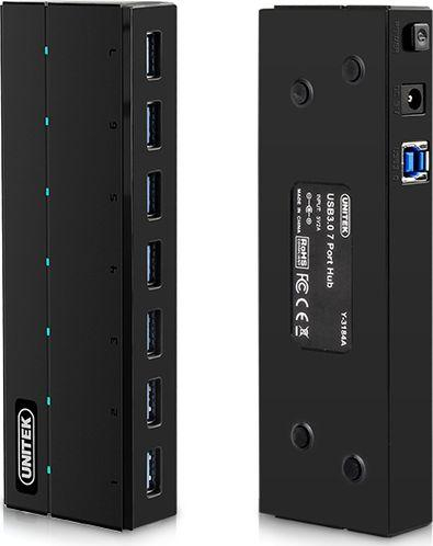 HUB Unitek USB 3.0 me furnizues elektrik dhe BC 1.2 (Y-3184), i zi