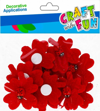 Dekorë vetëngjitëse fëlt Craft with Fun, 12 copë, me buburreca të kuq