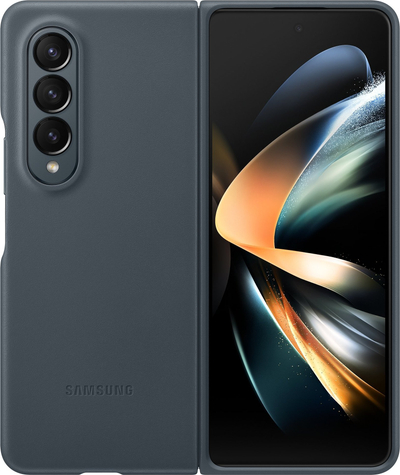 Këllëf telefoni Samsung Galaxy Z Fold4 Leather Cover, lëkurë origjinale, gri e gjelbër