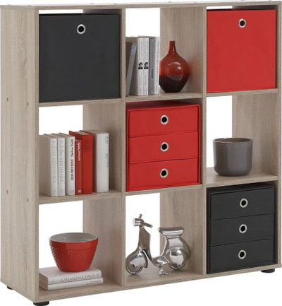 Raft librash FMD Standing Shelf, 9 ndarje, imitim dru lisi, ngjyrë natyrale