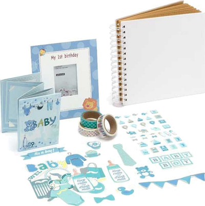 Set aksesorësh Fujifilm Instax Baby 1st Year, për mini printa, album edhe zbukurime, blu