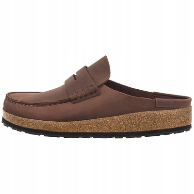 Këpucë mokasine BIRKENSTOCK Naples, lëkurë nubuk, shollë ortopedike, kafe