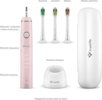 Furçë dhëmbësh sonike TrueLife SonicBrush Compact, me bateri që rimbushet, me kuti udhëtimi, rozë