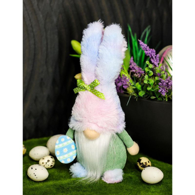 Figurinë për zbukurim Saska Gift and Decor Gnome Bunny, 27 cm, për Pashkë, rozë blu