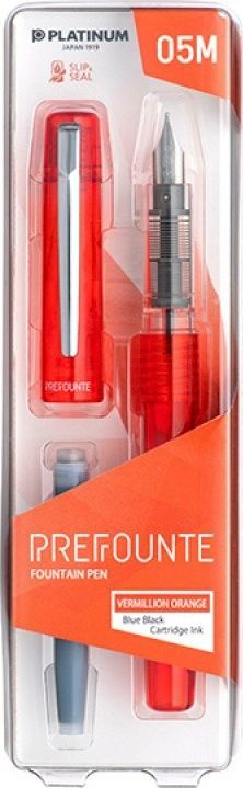 Stilolaps me pendë Platinum Prefounte Medium, majë çeliku, trup transparent, portokalli vermilion