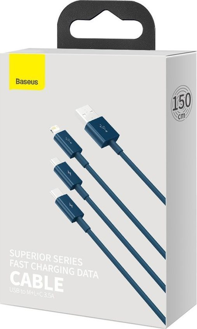Kabllo karikimi Baseus CAMLTYS-03, 3 në 1, 1.5 m, blu