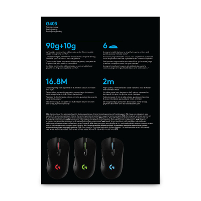 Maus gaming Logitech G403 HERO, 16000 DPI, me kabllo, i zi