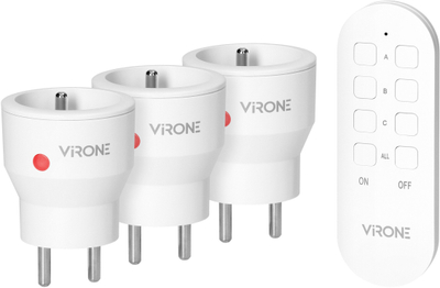 Set priza wireless MINI me telekomandë, Schuko 3+1, 2300W, të bardha