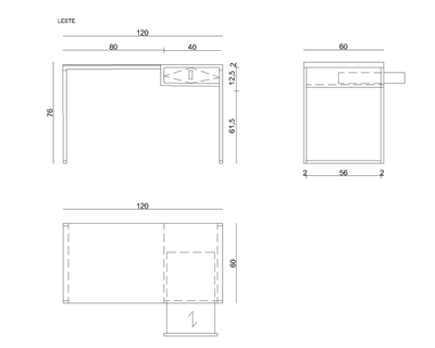 Tavolinë zyre Leste Loft Metal, xham i temperuar, sirtar MDF, e zezë