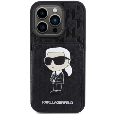 Kuti mbrojtëse Karl Lagerfeld KLHCP15LSAKKNSCK, iPhone 15 Pro 6.1", me xhepa kartash, e zezë