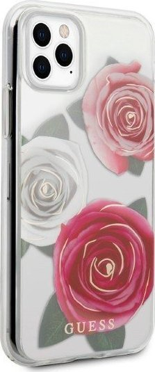 Kapak telefoni Guess Flower Desire, për iPhone 11 Pro, TPU, transparent rozë e bardhë