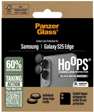 Mаска за камера PanzerGlass Hoops за Samsung S25 Edge, зацврстено стакло, црна