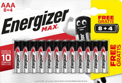 Bateri alkaline Energizer Max AAA E303340900, 1.5V, pako me 12 copë