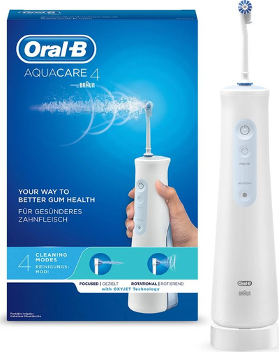 Irrigator oral Oral-B AquaCare 4, teknologji Oxyjet, 2 nivele presioni, i bardhë