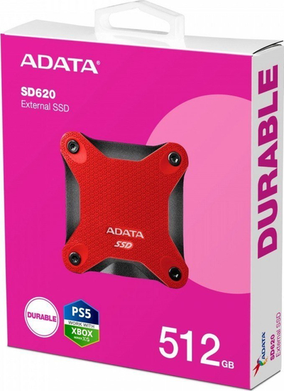 SSD i jashtëm ADATA SD620, 512GB, USB 3.2, i zi me të kuqe
