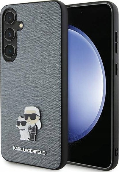 Kapak telefoni Karl Lagerfeld Saffiano Karl & Choupette Metal Pin për Samsung Galaxy S24, lëkurë ekologjike, gri