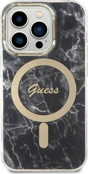 Set aksesorësh Guess GUBPP14LHMEACSK, mbrojtëse MagSafe për iPhone 14 Pro 6.1", karikues wireless MagSafe, i zi