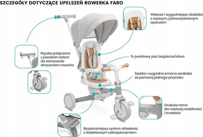 Tricikel për kalamoj Toyz Faro, 2 në 1, me dorezë dhe tendë, gri