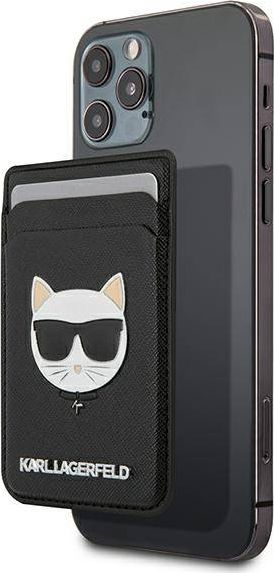 Portofol magnetik për telefon Karl Lagerfeld Saffiano Choupette Head, me xhepa kartash, i zi