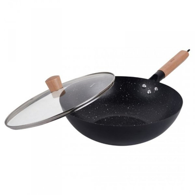 Tigan Wok KingHoff KH-1984, 30cm, veshje mermeri, me kapak, i zi
