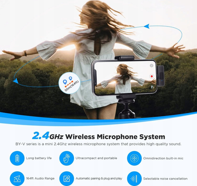 Mikrofon lavalier pa tel Boya BY-V2-P, 2.4GHz, USB-C, i zi
