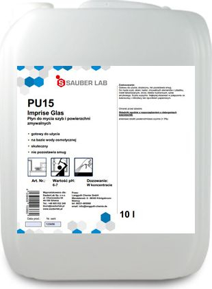 Solucion pastrimi Sauber Lab PU15 Imprise Glas, për xhama dhe sipërfaqe që lahen, 10L, transparent