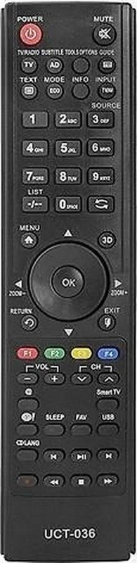 Pilot televizori Thomson UCT036, universal, për LCD Smart 3D, i zi