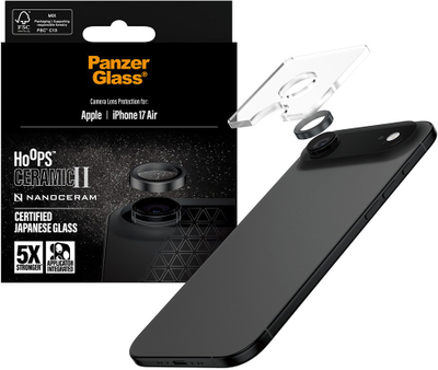 Mbrojtës kamerë PanzerGlass Hoops Ceramic II, për iPhone Air, qelq keramik, kornizë alumini, transparent