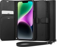 Kapak portofol Spigen Wallet Case për iPhone 14, me varëse, lëkurë PU, i zi