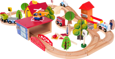 Set lodër hekurudhor For Children Wooden Railway Tracks, 69 copa, dru, shumëngjyrësh
