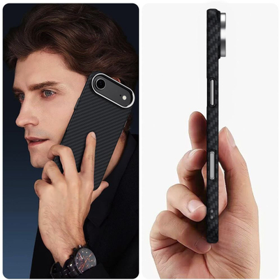 Kapak telefoni Tech-Protect Ion Carbon MagSafe për iPhone 17 Air 17 Pro, polikarbonat, mban goditje, ngjyrë e zezë me argjend