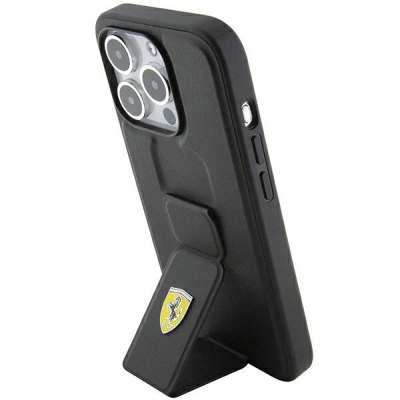 Mbulesë telefoni Ferrari Hard Case Grip Stand, për iPhone 15 Pro 6.1", me mbajtëse, e zezë