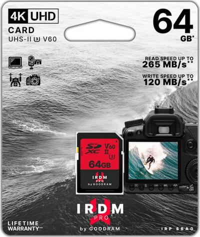 Kartë memorie Goodram IRDM Pro SDXC, 64GB, UHS II V60, e kuqe